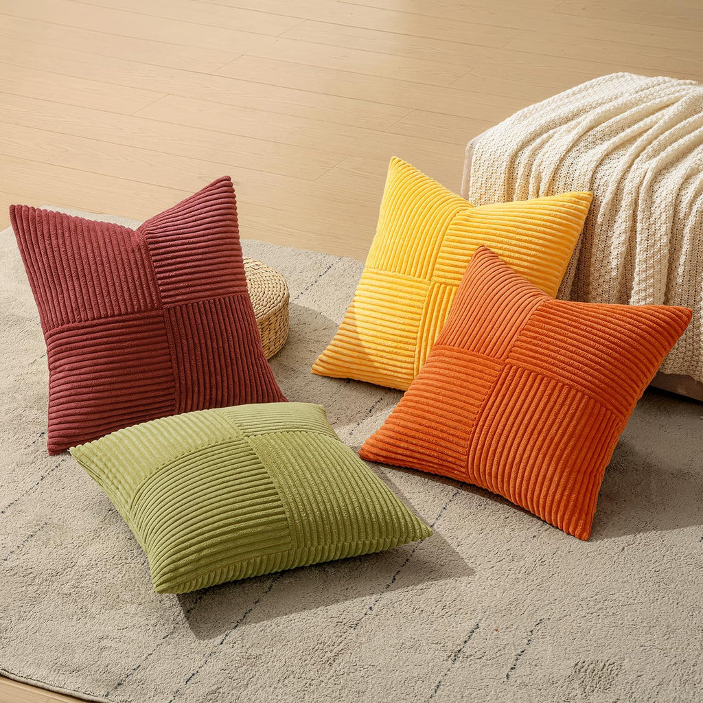 Miulee Yellow Orange Rust Throw Pillow Covers 18x18 Inch 4 Packs Boho Farmhouse Decorative Color-Clash Pillow Cases Soft Cushion Cases for…