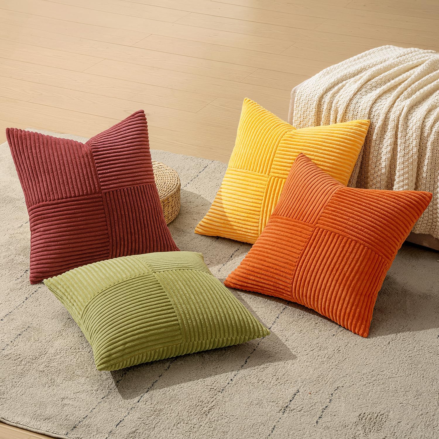 Miulee Yellow Orange Rust Throw Pillow Covers 18x18 Inch 4 Packs Boho Farmhouse Decorative Color-Clash Pillow Cases Soft Cushion Cases for…