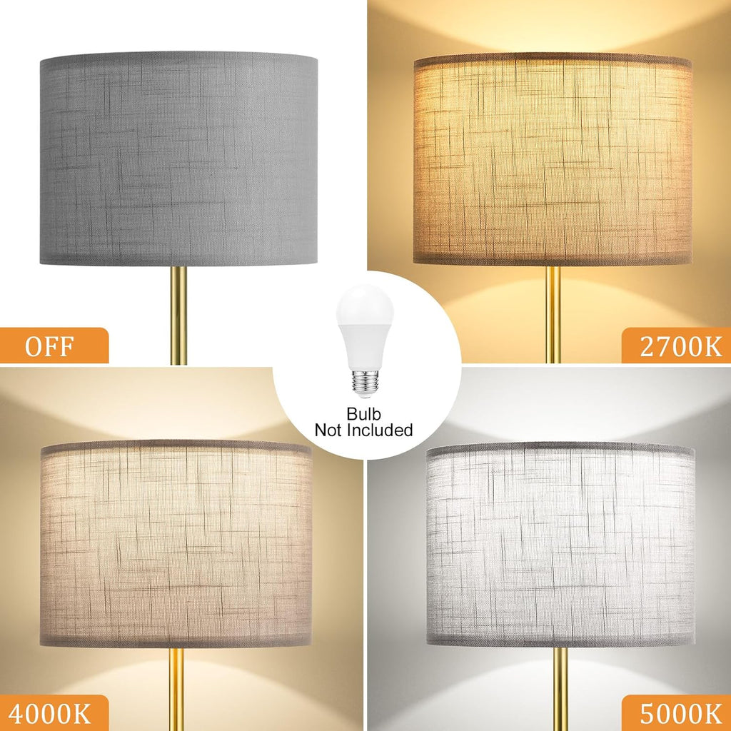 Ambimall 60'' Modern Floor Lamp with Shade, Tall Lamps for Living Room, Bedroom, Office, Dining Room, Linen Grey Shade with Brushed Gold Po…