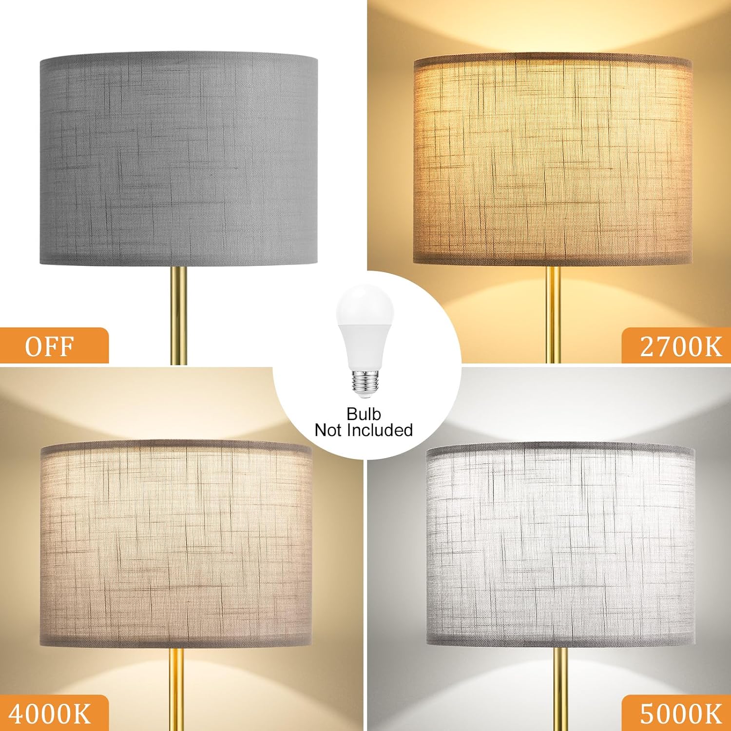 Ambimall 60'' Modern Floor Lamp with Shade, Tall Lamps for Living Room, Bedroom, Office, Dining Room, Linen Grey Shade with Brushed Gold Po…