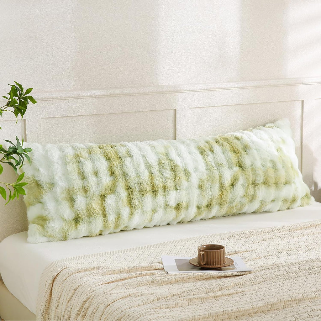 Chumerry Green Fluffy Body Pillow Cover Faux Fur Pillowcase Extra Soft Fuzzy Plush Long Pillow Cover Gradient Green Shaggy Body Pillow Case…
