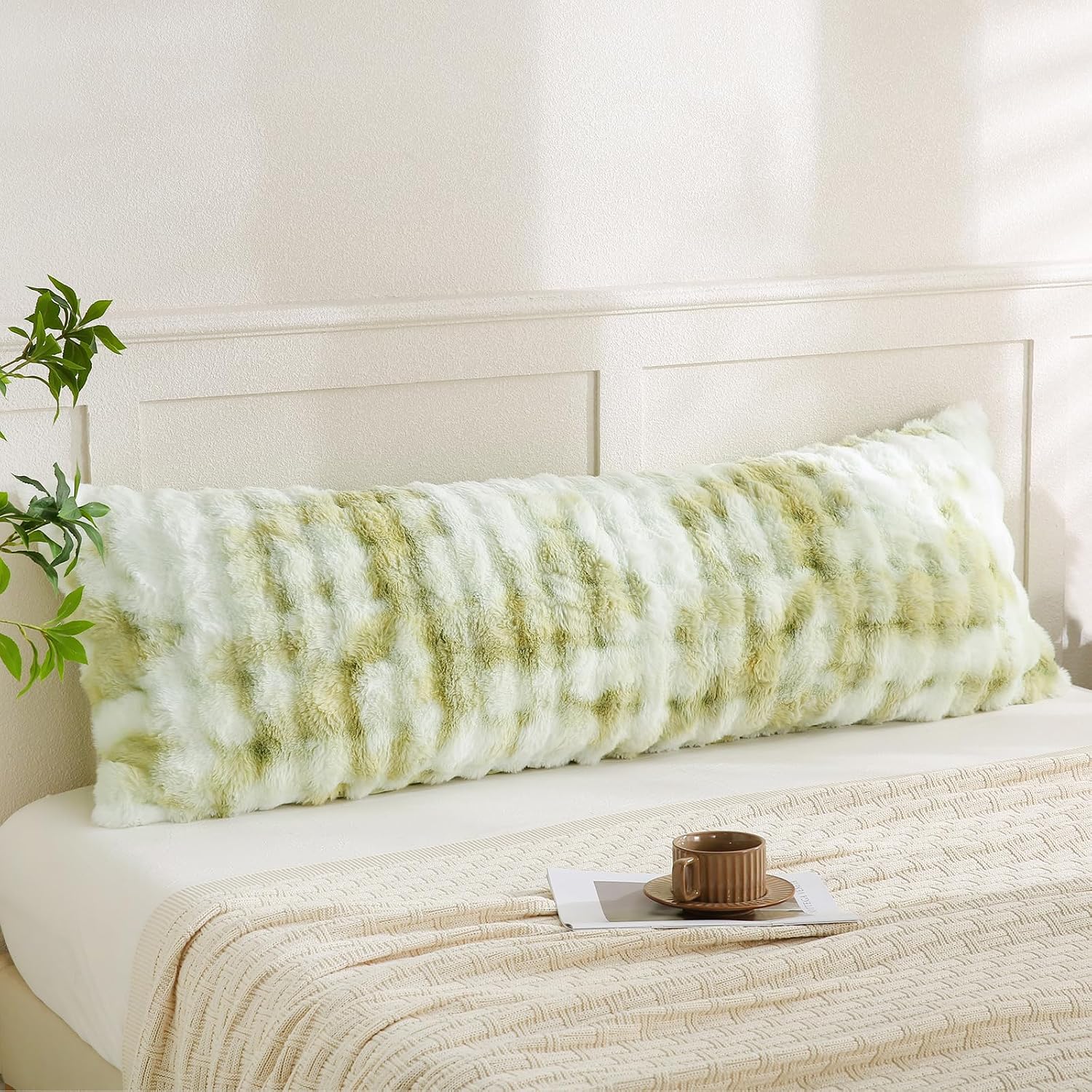 Chumerry Green Fluffy Body Pillow Cover Faux Fur Pillowcase Extra Soft Fuzzy Plush Long Pillow Cover Gradient Green Shaggy Body Pillow Case…