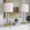 Oneach 25" Glass Table Lamps Set of 2, Gold Modern Table Lamps with USB Ports for Living Room, Linen Shade Bedside Lamps for Bedroom, Night…