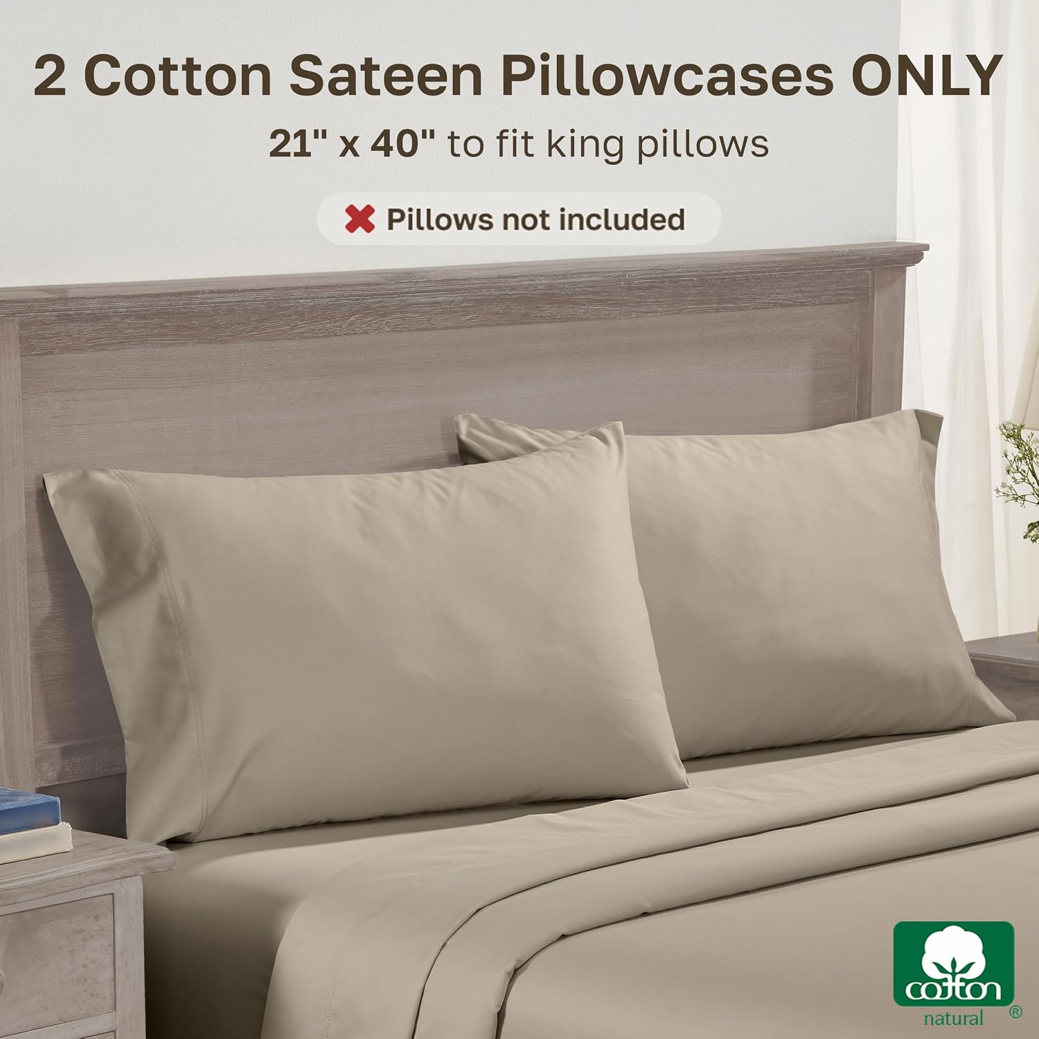 CaliforniaDesignDen Luxuriously Soft 600 Thread Count, 100% Cotton Set of 2 Cases, Crisp King Size Pillow Cases 2Pc, Fits King Pillows (Coo…