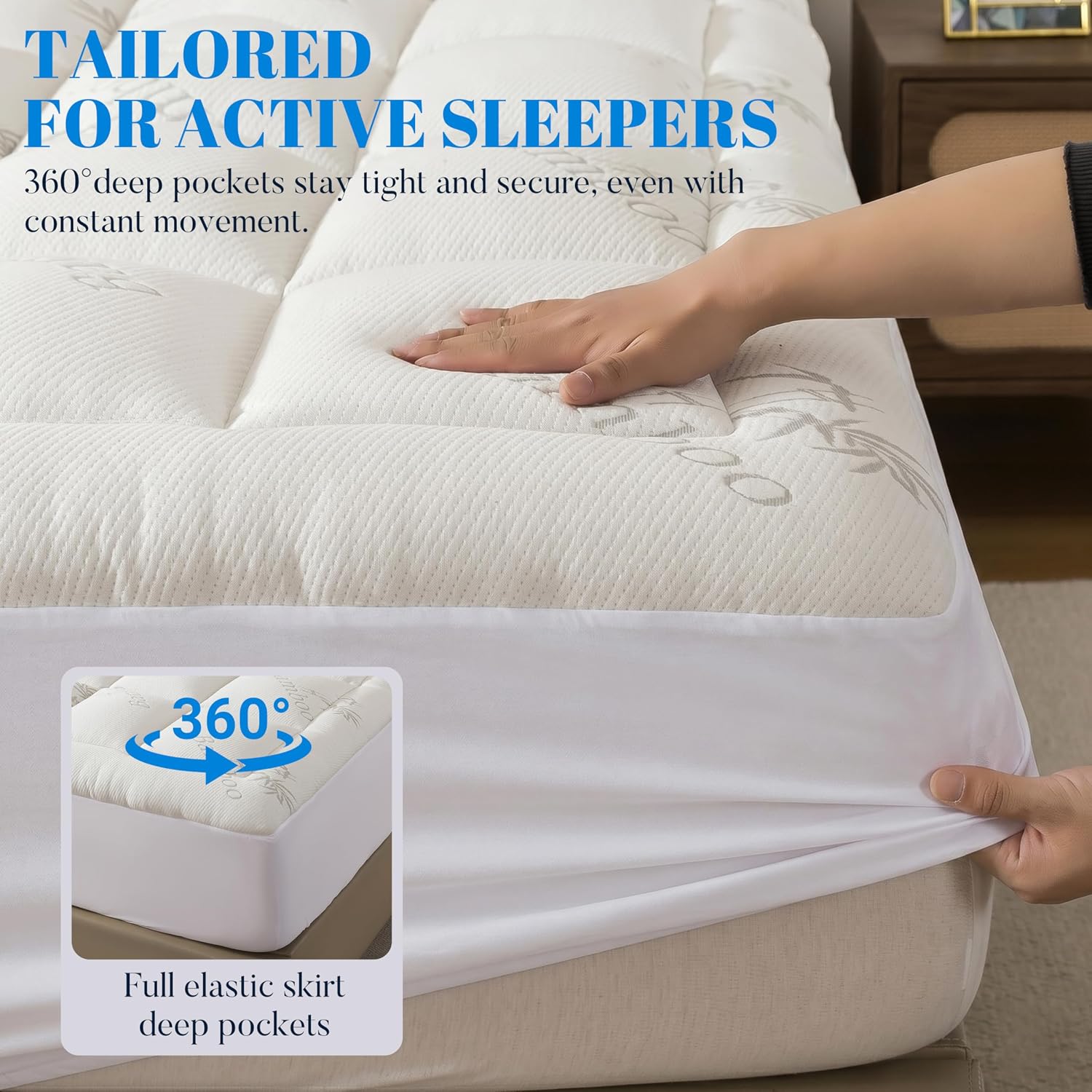 Ubauba 100% Waterproof Full Size Mattress Topper, Viscose Made from Bamboo Pillow Top Mattress Protector for Back, Breathable Cooling Matt…
