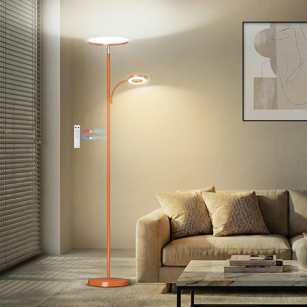 Marctronic Orange Floor Lamp, 42W 4000LM Super Bright LED Lamp with Reading Light for Living Room Bedroom Office, Touch Control, Dimmable S…