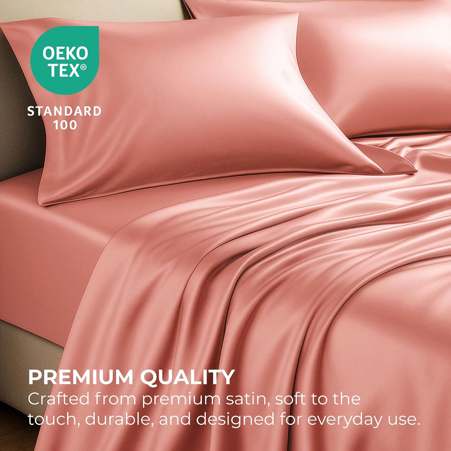 PureBedding Pure Bedding Satin Sheets Queen [4-Piece, Blush Pink] Hotel Luxury Silky Bed Sheets - Extra Soft 1800 Microfiber Sheet Set, Wri…