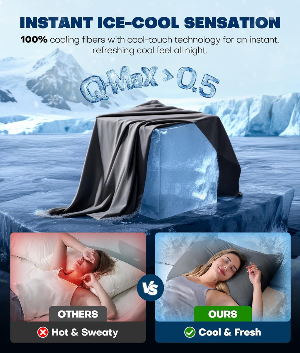 Rifens Ultra-Chill Cooling Pillowcase Set of 2 for Hot Sleepers, Softer Than Silk Pillow Cases for Protecting Hair & Skin, Breathable Bed P…