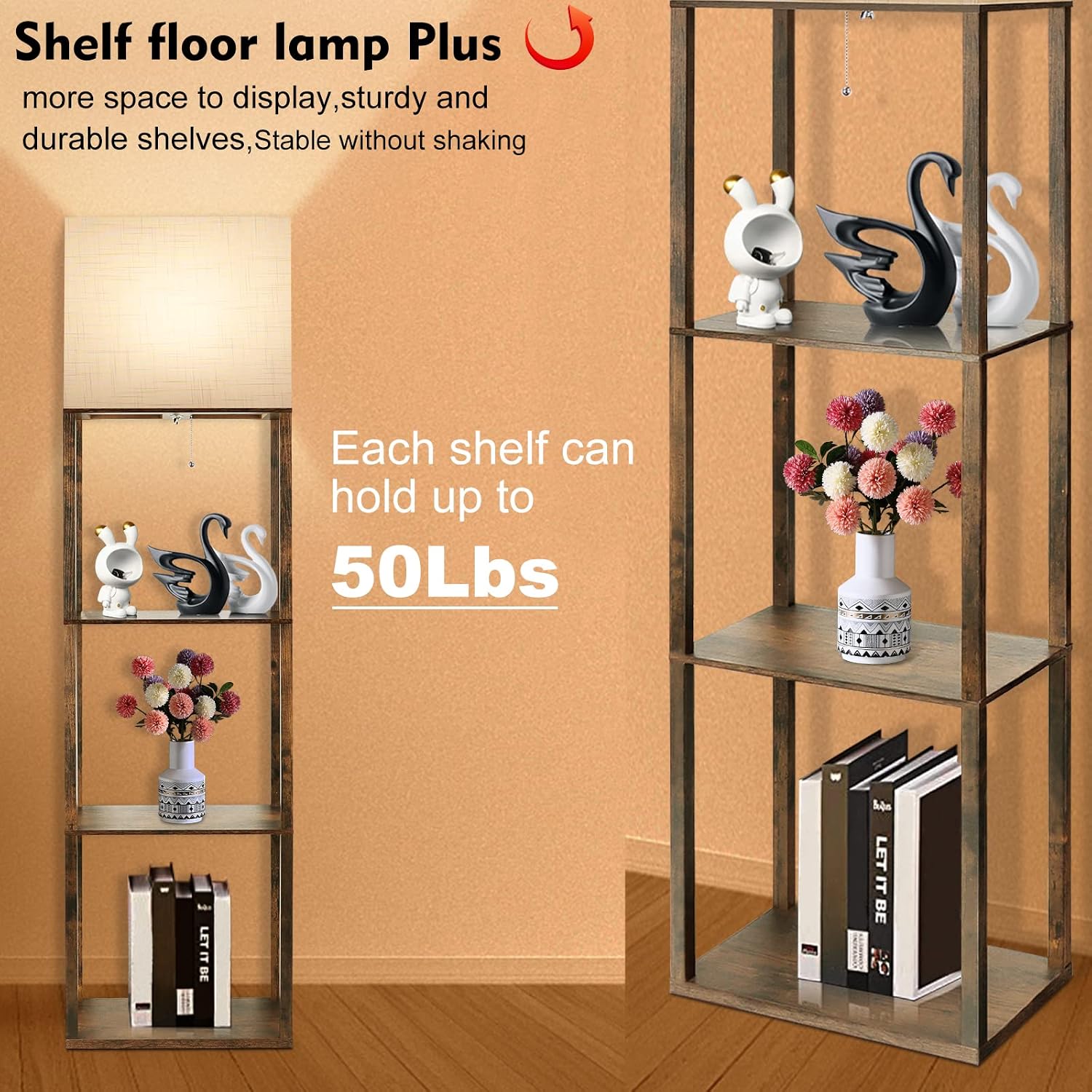 RUNTOP Plus Floor Lamp with Shelves, Modern Shelf Floor Lamp with 15W 3CCT LED Bulb and Memory Function, Wide Shelf Lamp for Display…
