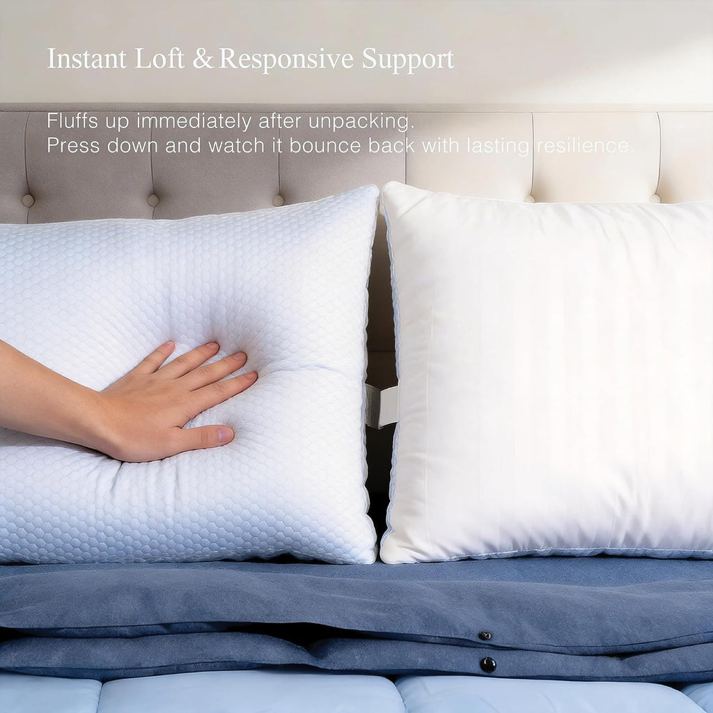 Blue Ridge Home Fashions Luxury Hotel Quality Cooling Pillows King Size Set of 2, Soft Medium 500 Thread Count Damask Stripe Embroidered 10…