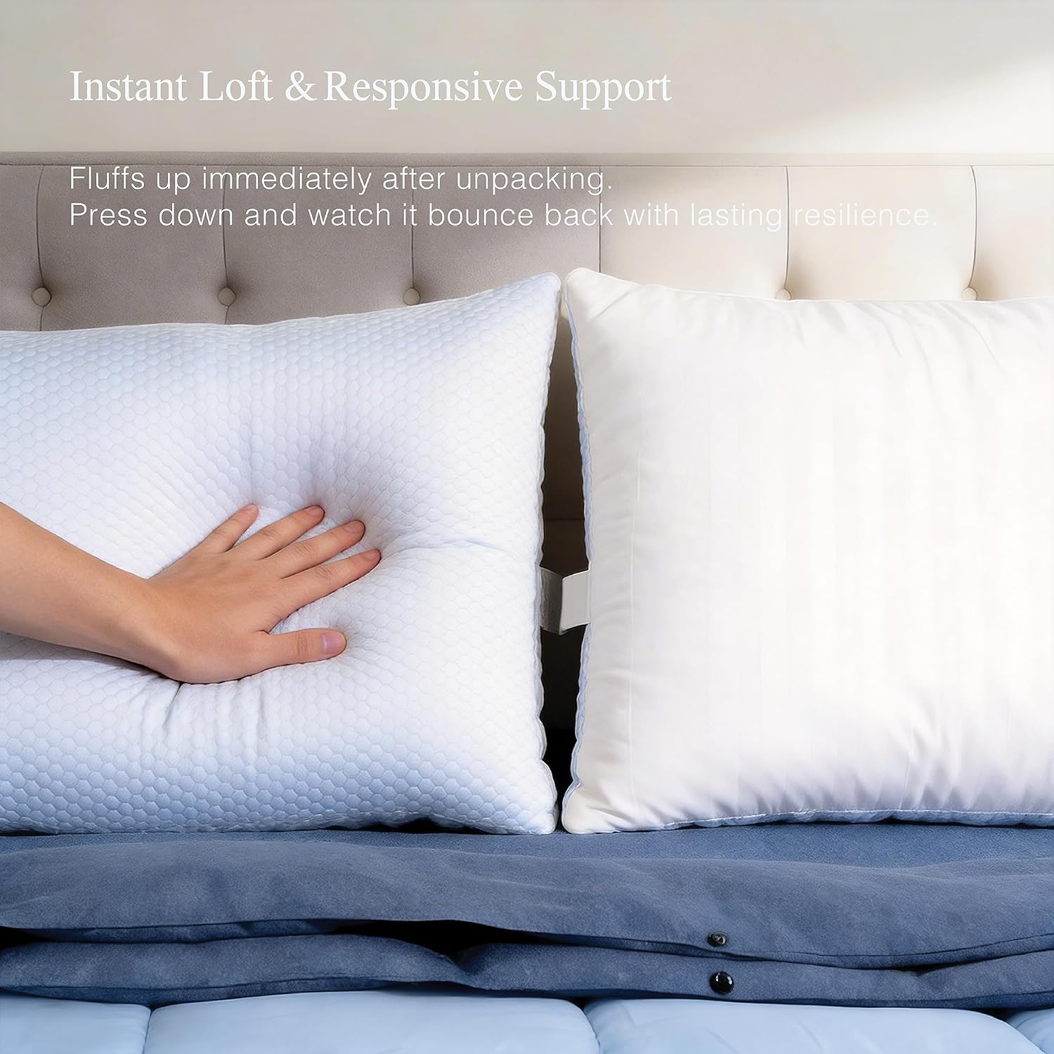 Blue Ridge Home Fashions Luxury Hotel Quality Cooling Pillows King Size Set of 2, Soft Medium 500 Thread Count Damask Stripe Embroidered 10…