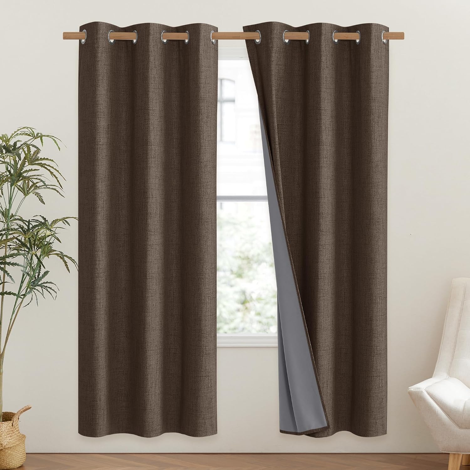 NICETOWN Coffee Vintage Linen 100% Blackout Curtains for Classroom, Thermal Insulated Curtains 72" Long, Noise Reducing Window Treatment…