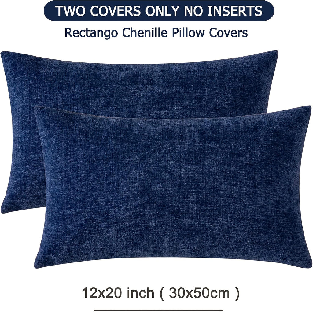 Gawamay Lumbar Support Pillow Decorative Rectangle Throw Pillow Covers 12"x20" Inch Set of 2, Soft Chenille Pillowcase for Living Room Bedr…