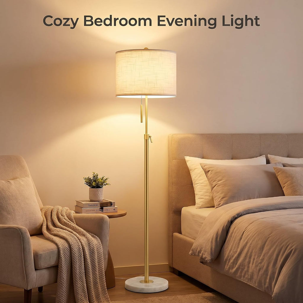 Qingmiao Gold Floor Lamps for Living Room, 55"-67" Height Adjustable Modern Tall Lamp, 3-Way Dimmable Standing Lamp for Bedroom Office…