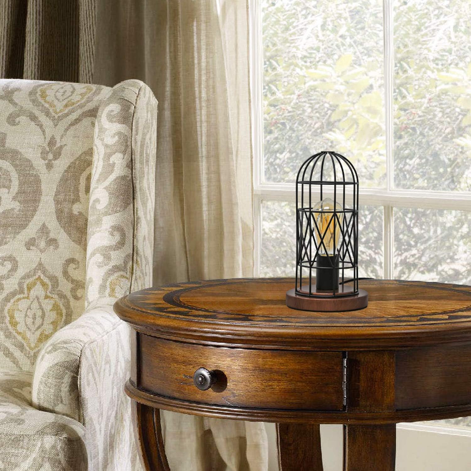 Touch Control Table Lamp, Industrial Bedside Lamp with 3 Way Dimmable, Small Nightstand Vintage Metal Cage Desk Lamps, Steampunk Table…