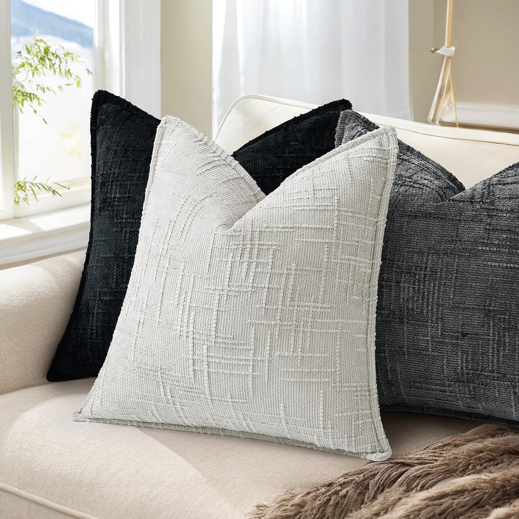 decorUhome Chenille Throw Pillow Covers 22x22 Set of 2, Soft Textured Slubby Modern Decorative Pillow Covers with Elegant Design for Couch,…