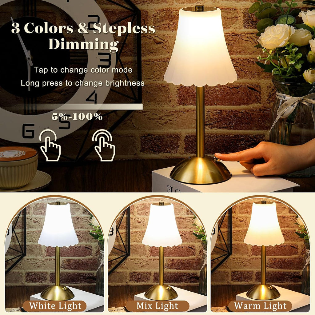 Liliful 2 Pcs Cordless Table Lamp Rechargeable Touch LED Small Gold Portable Battery Operated USB-c Desk Lamp 3 Color Dimmable for…