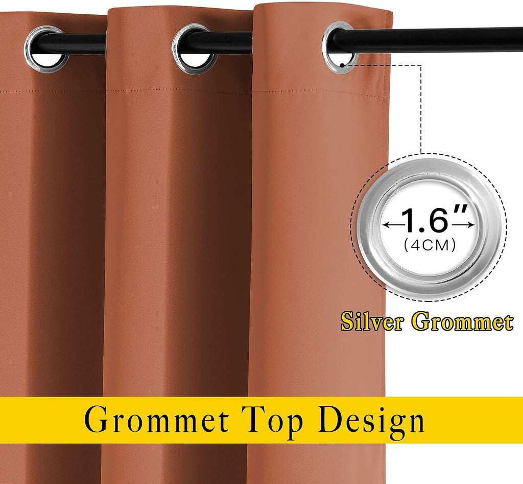 Nicetown Blackout Burnt Orange Curtains 84 inches Long - Grommet Top Room Darkening Thermal Curtains Sound Blocking Window Treatments for B…