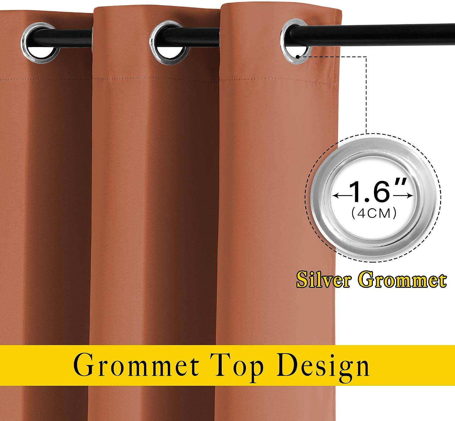 Nicetown Blackout Burnt Orange Curtains 84 inches Long - Grommet Top Room Darkening Thermal Curtains Sound Blocking Window Treatments for B…