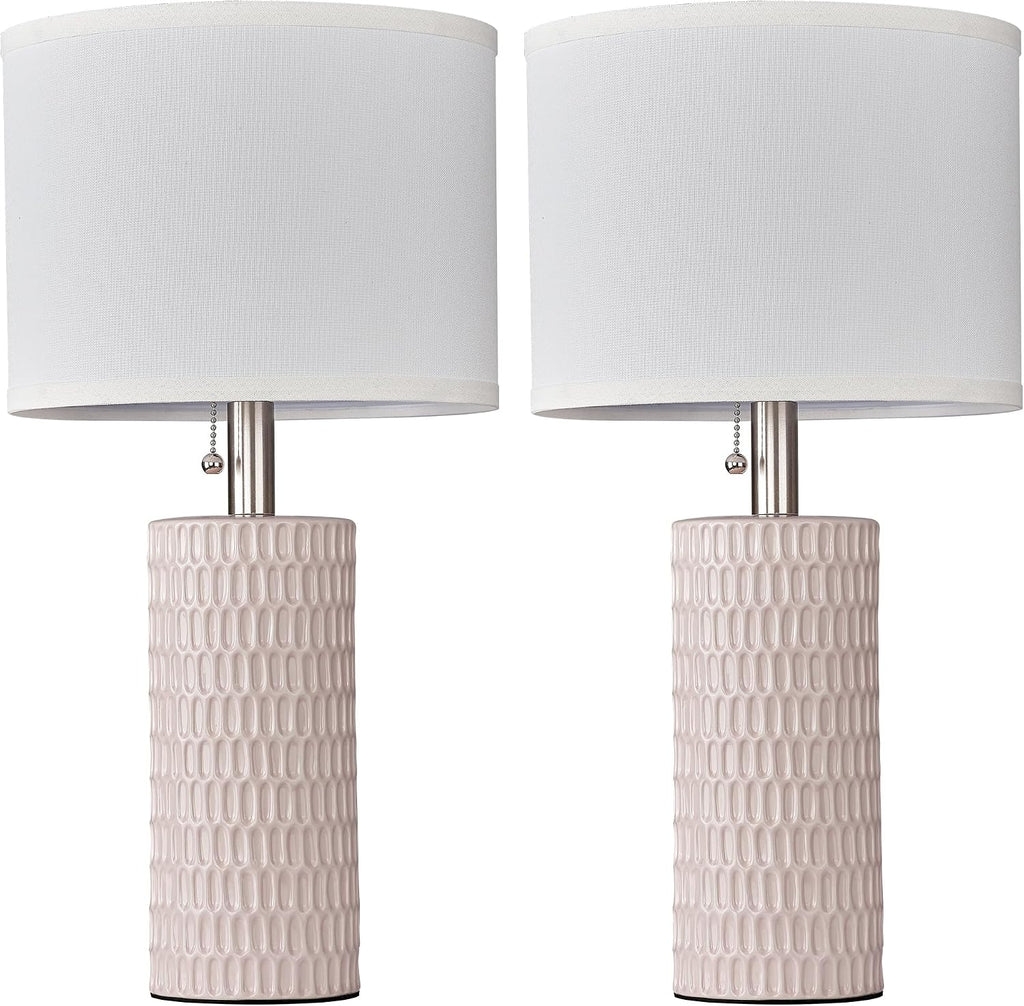 Reaketon Table Lamps for Living Room Set of 2, Ceramic Table Lamps for Bedroom, 20" Modern Lamps for Night Stands, Pink
