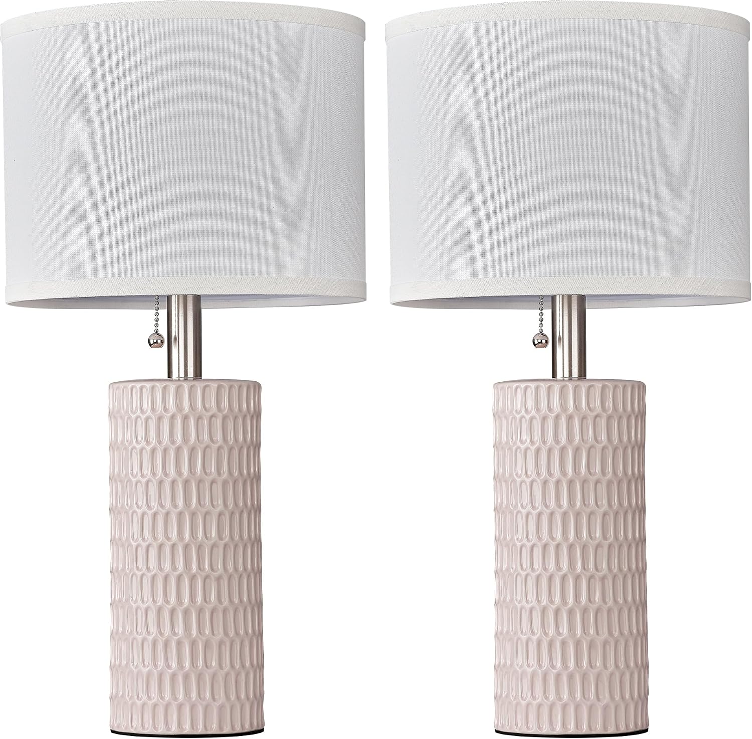 Reaketon Table Lamps for Living Room Set of 2, Ceramic Table Lamps for Bedroom, 20" Modern Lamps for Night Stands, Pink