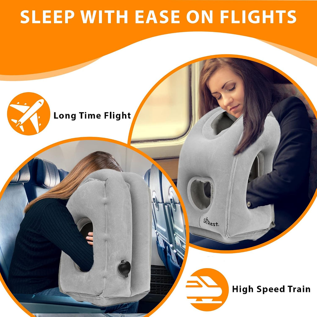 Inflatable Travel Pillow - Airplane Pillow for Neck Support on Long Flights, Buses, Cars, Office & Trains - Comes with Eye Mask, Earplugs…