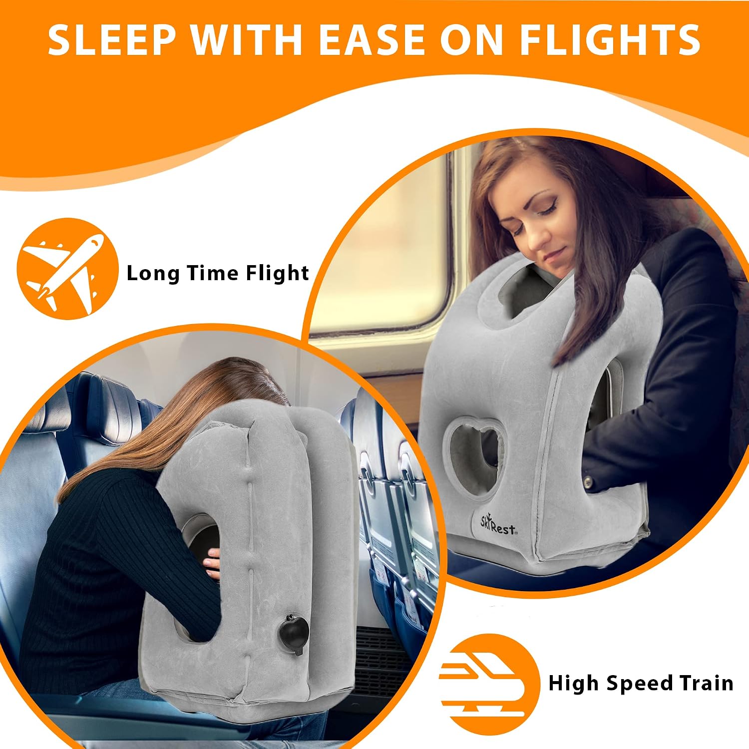 Inflatable Travel Pillow - Airplane Pillow for Neck Support on Long Flights, Buses, Cars, Office & Trains - Comes with Eye Mask, Earplugs…