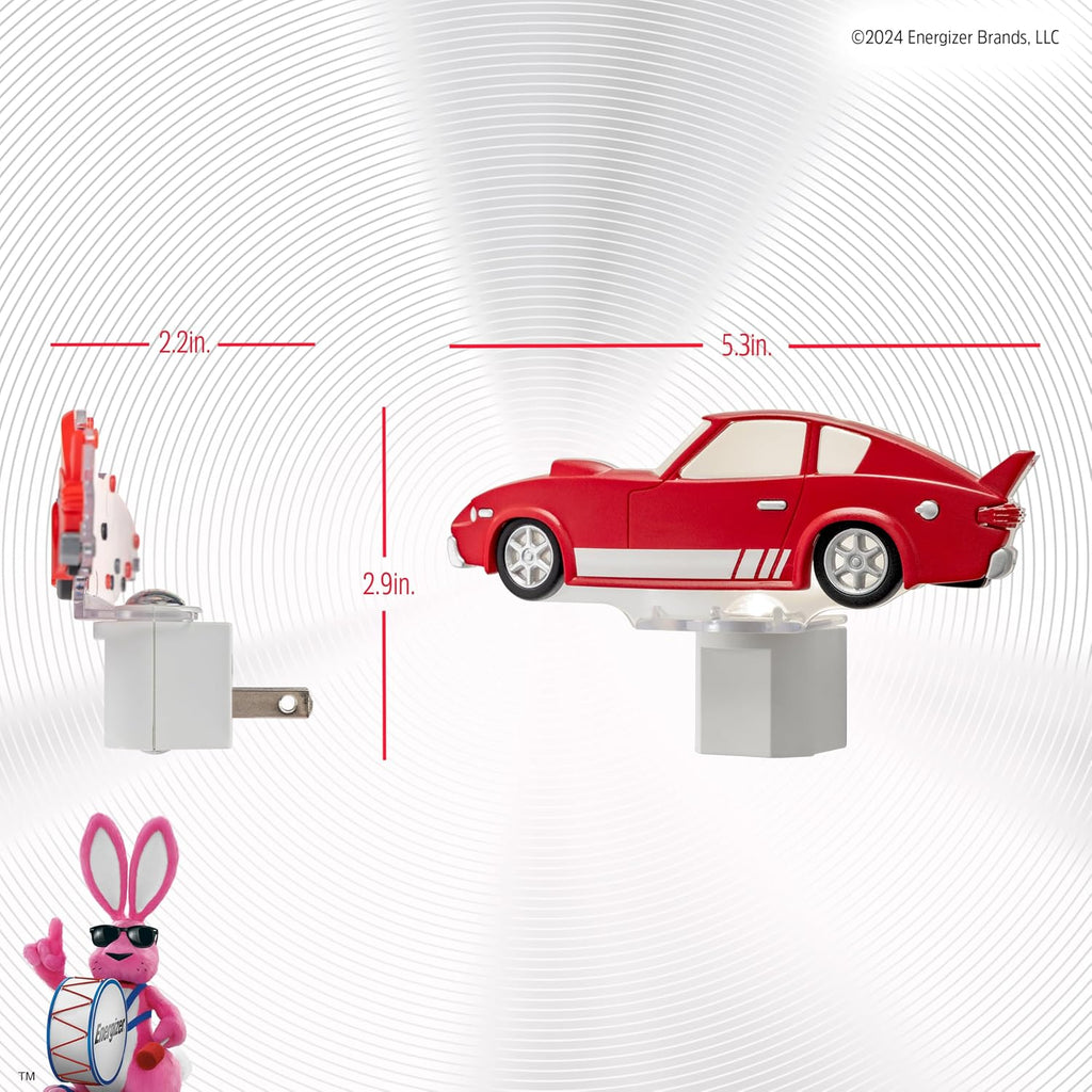 Energizer Race Car Night Light, Light Sensing, LED, Soft White, 3000K, Red, Nightlight for Bedroom, Bathroom, Nursery, Hallway, Kitchen…