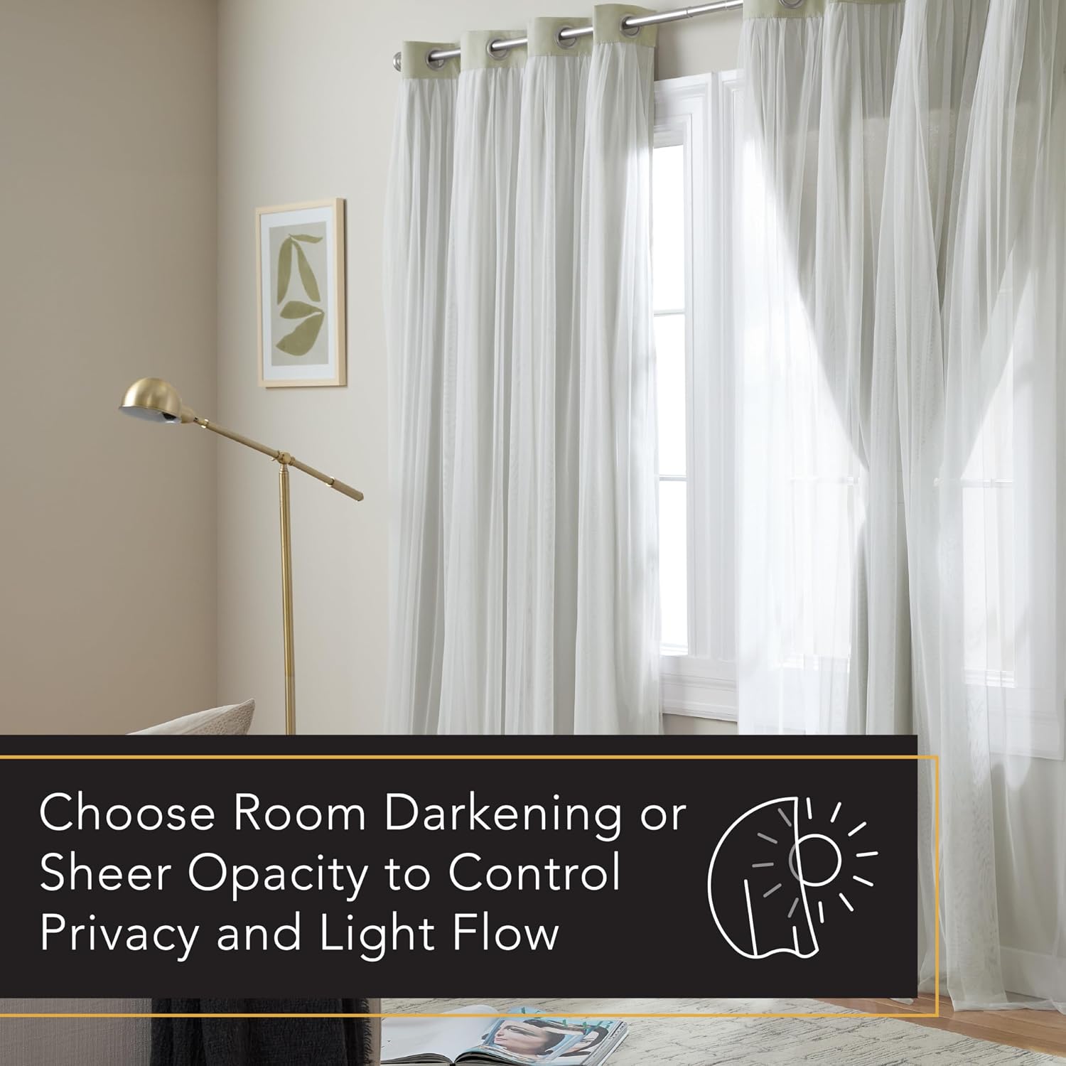 TOWN & COUNTRY LUXE Talia Double Layer Indoor Curtains, Sheer and Room Darkening Blackout, Grommet Top, Energy Efficient, 2-Pack Set…