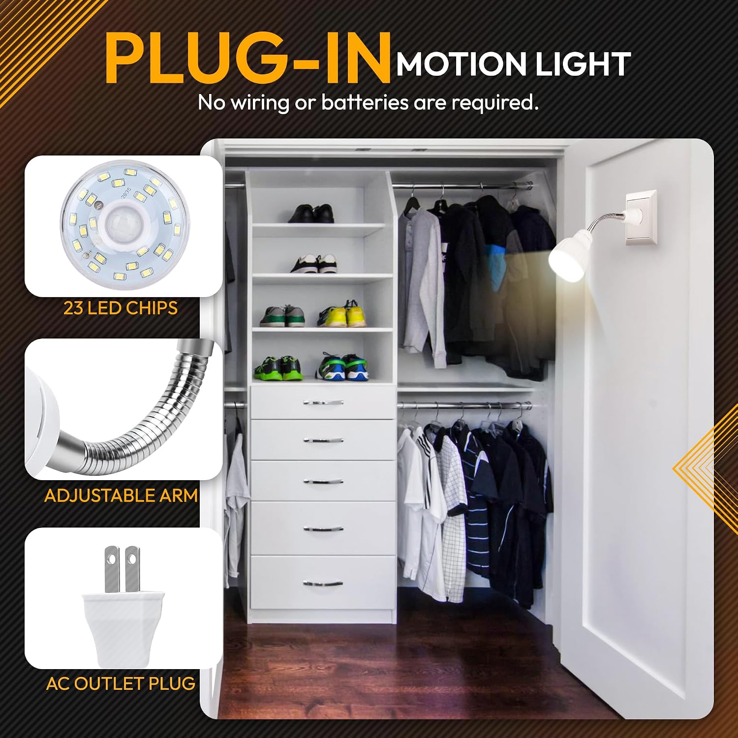 LED Motion-Activated Directional Rotating Flexible Sensor Dusk to Dawn Night Light AC Outlet Plug-in Wall Stair Lamp Indoor 360° Bedroom…