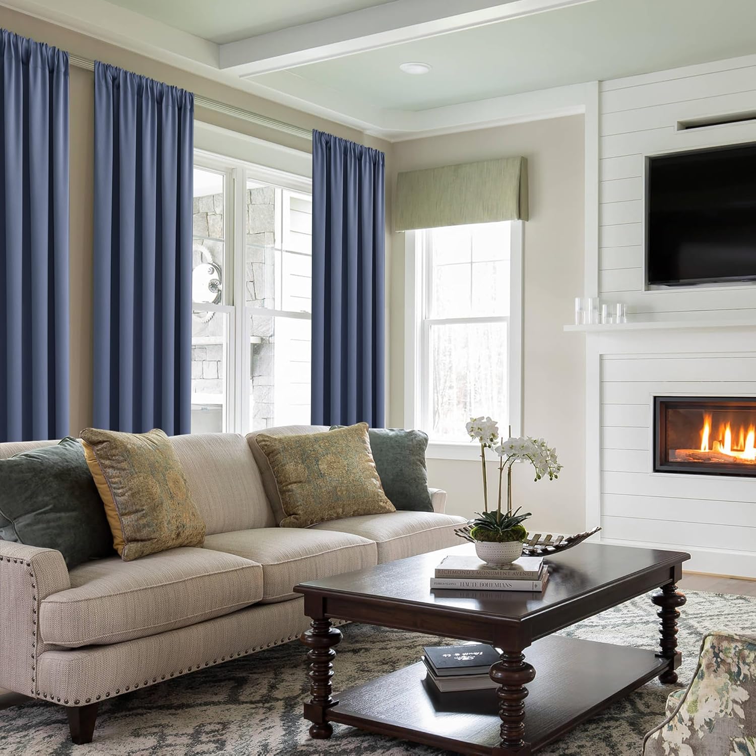 Jiuzhen Dusty Blue Blackout Curtains for Bedroom - Thermal Insulated Room Darkening Noise Reducing, 52 x 63 Inch Length Curtains for Living…