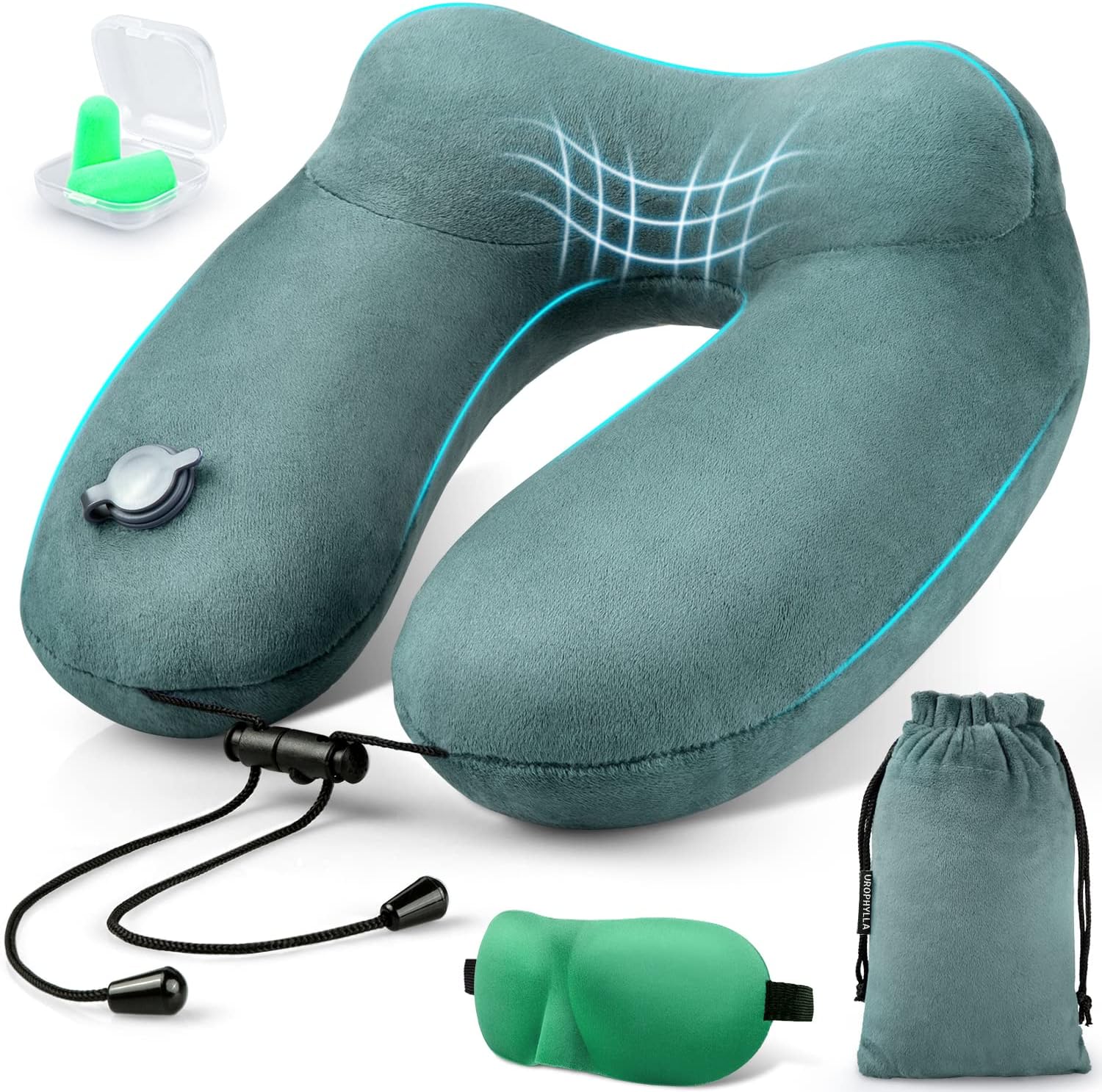 Compact Travel Neck Pillow for Airplanes, Super Soft Velvet Neck Support, Adjustable Firmness, Inflatable Plane Pillow for Long Flights…