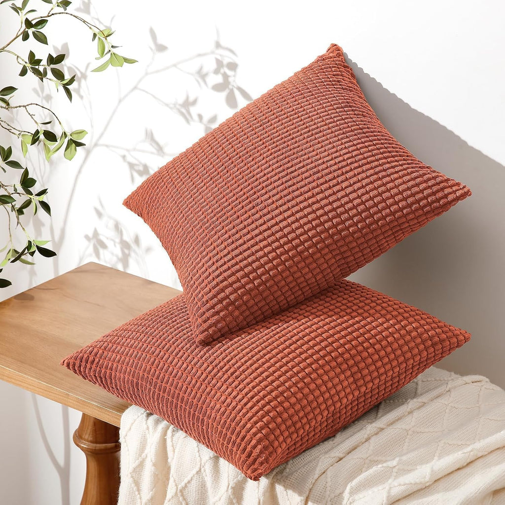 Softalker Fall Decorative Throw Pillow Covers 16 x 16 Inch, Set of 2, Thanksgiving Autumn Harvest Super Soft Corduroy Boho Striped…