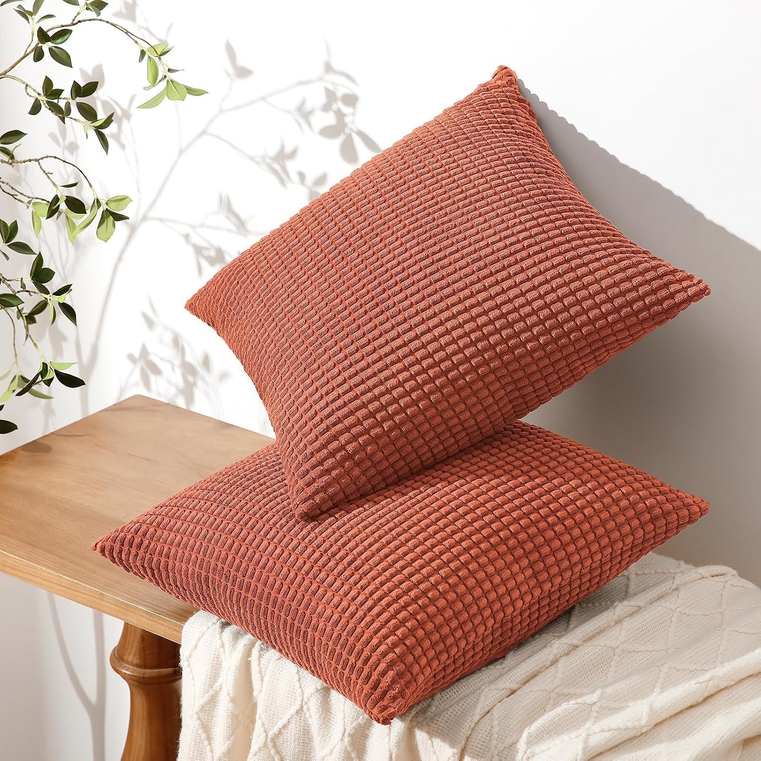 Softalker Fall Decorative Throw Pillow Covers 16 x 16 Inch, Set of 2, Thanksgiving Autumn Harvest Super Soft Corduroy Boho Striped…