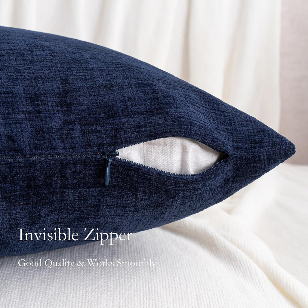 Hwy50 HWY 50 Navy Blue Couch Pillow Covers 22x22 Inch Pack of 2, Soft Chenille Decorative Throw Pillow Cases Farmhouse for Sofa Living Room…