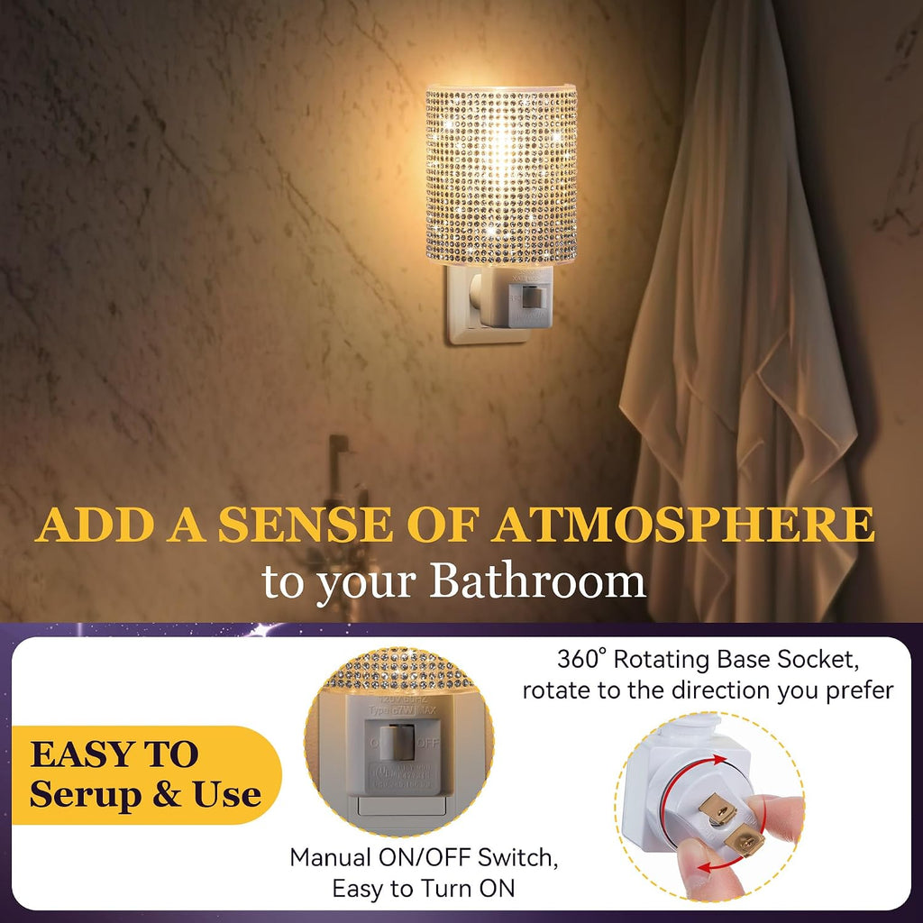 Crystal LED Night Light Plug into Wall, Decorative Plug in Night Light with Manual On/Off Switch and 360° Rotating Plugs, Warm White…