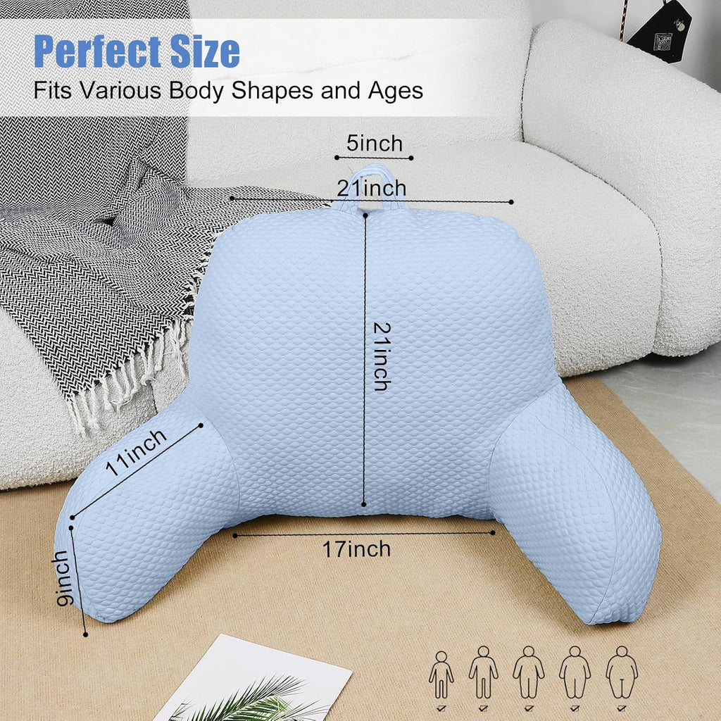 Reading Pillow, Ice Silk Bean Back Support Pillow for Bed Sitting Up, Large Bed Rest Pillow with Arms for Adults, Back Support Pillow for…