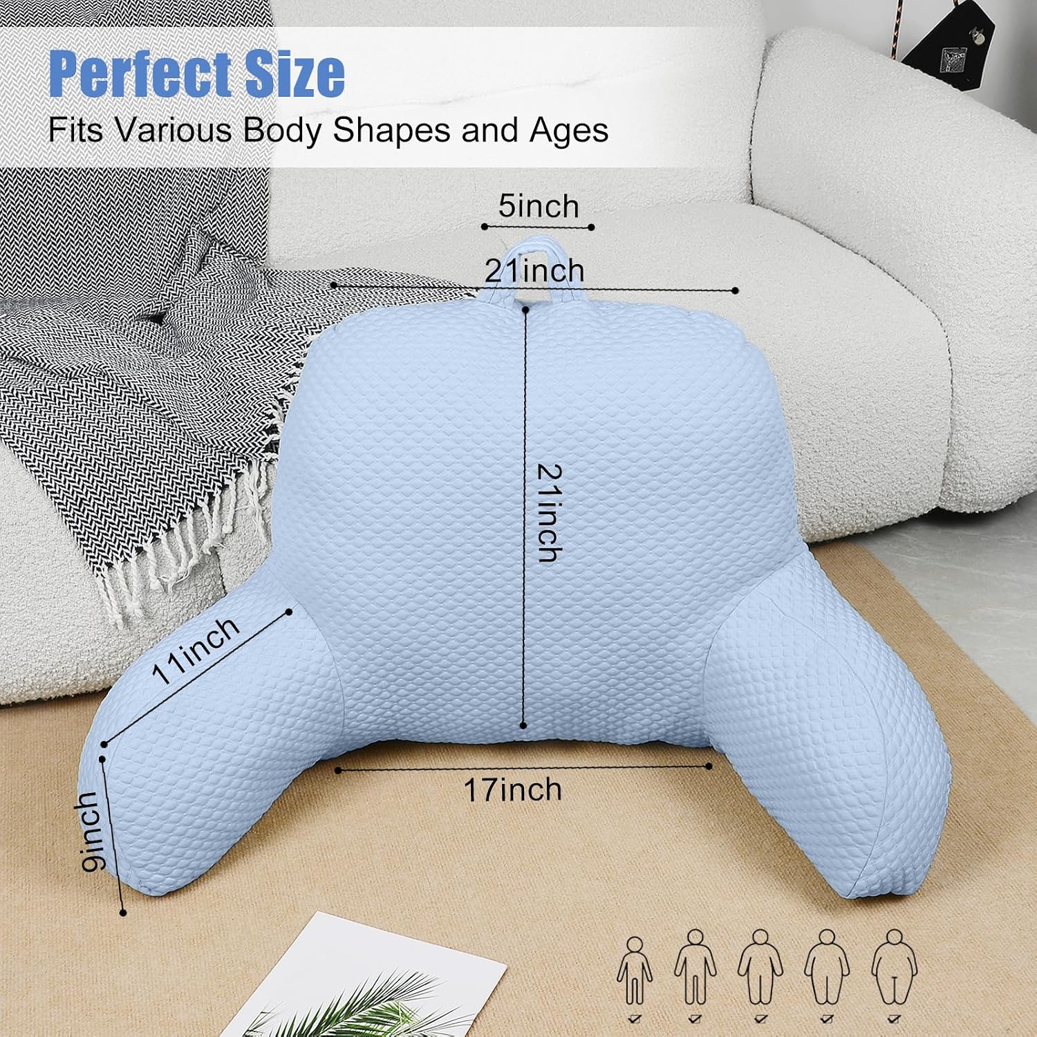 Reading Pillow, Ice Silk Bean Back Support Pillow for Bed Sitting Up, Large Bed Rest Pillow with Arms for Adults, Back Support Pillow for…