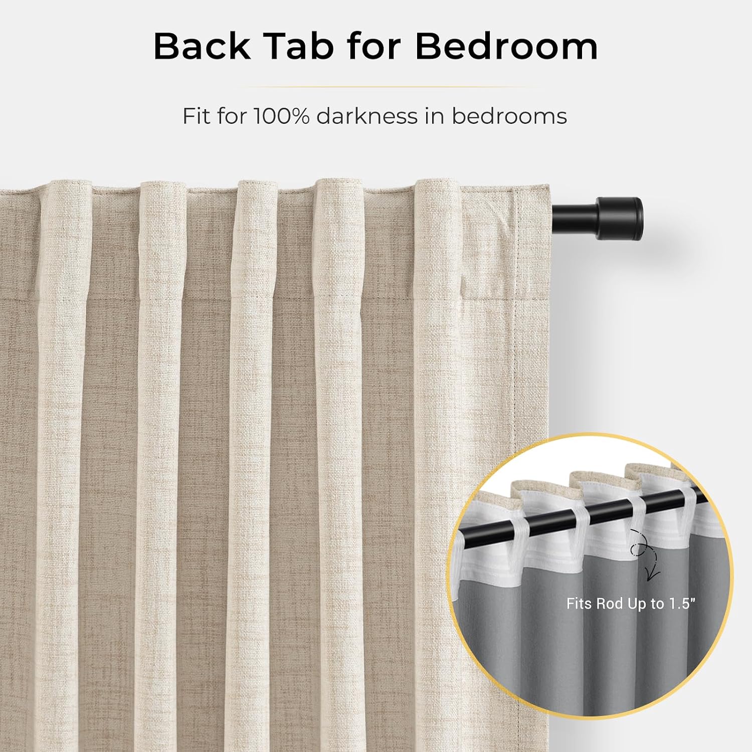 INOVADAY 100% Blackout Curtains for Bedroom, Cream Black Out Curtains 84 Inch Long, Clip Rings Linen Blackout Drapes, Thermal Insulated…