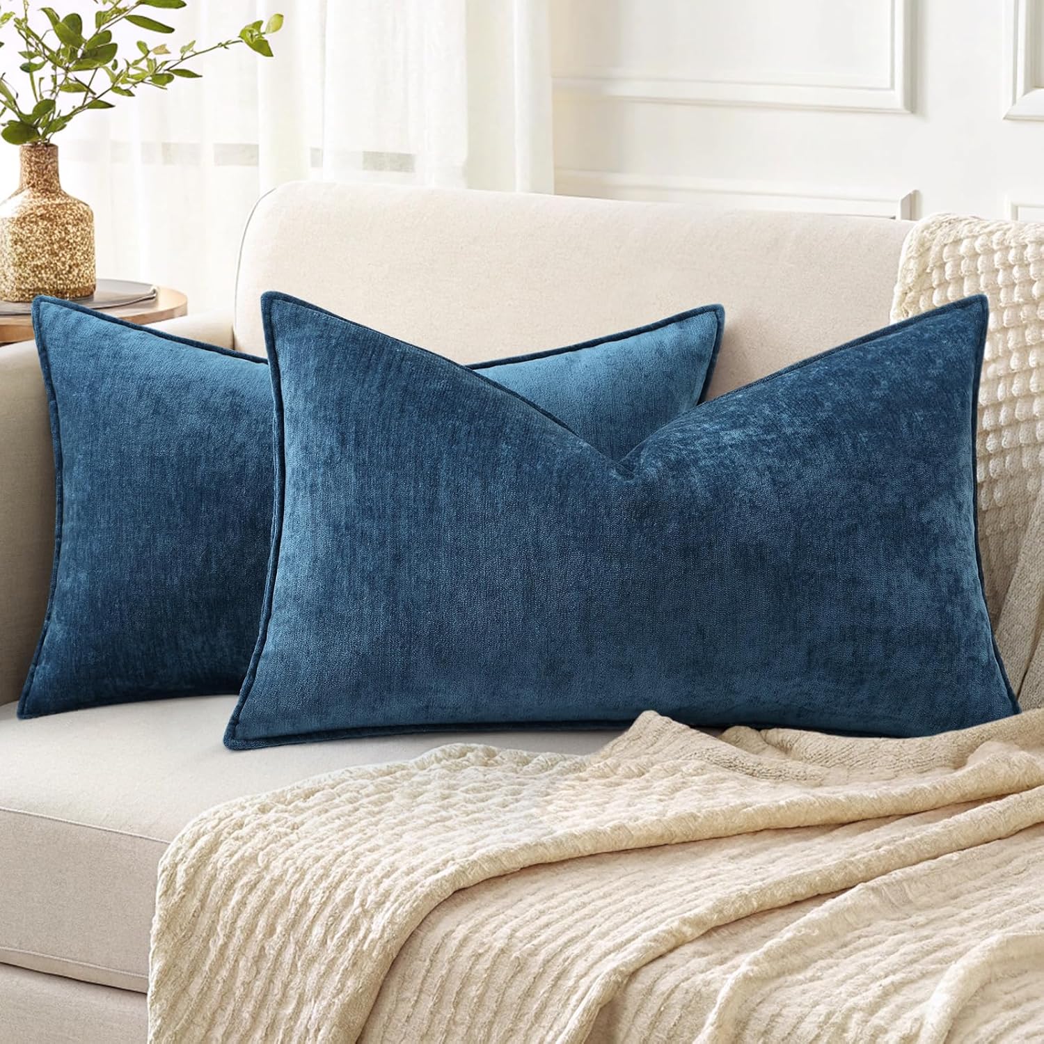 decorUhome Summer Couch Throw Pillow Covers 12x20 Set of 2, Decorative Soft Velvet Modern Cozy Chenille Lumbar Pillow Cases with Elegant De…