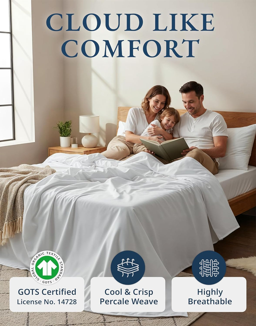LaneLinen LANE LINEN 100% Organic Cotton California King Sheets Set, 4-Piece Pure Long Staple Percale Weave Ultra Soft Bedding Sheets for B…