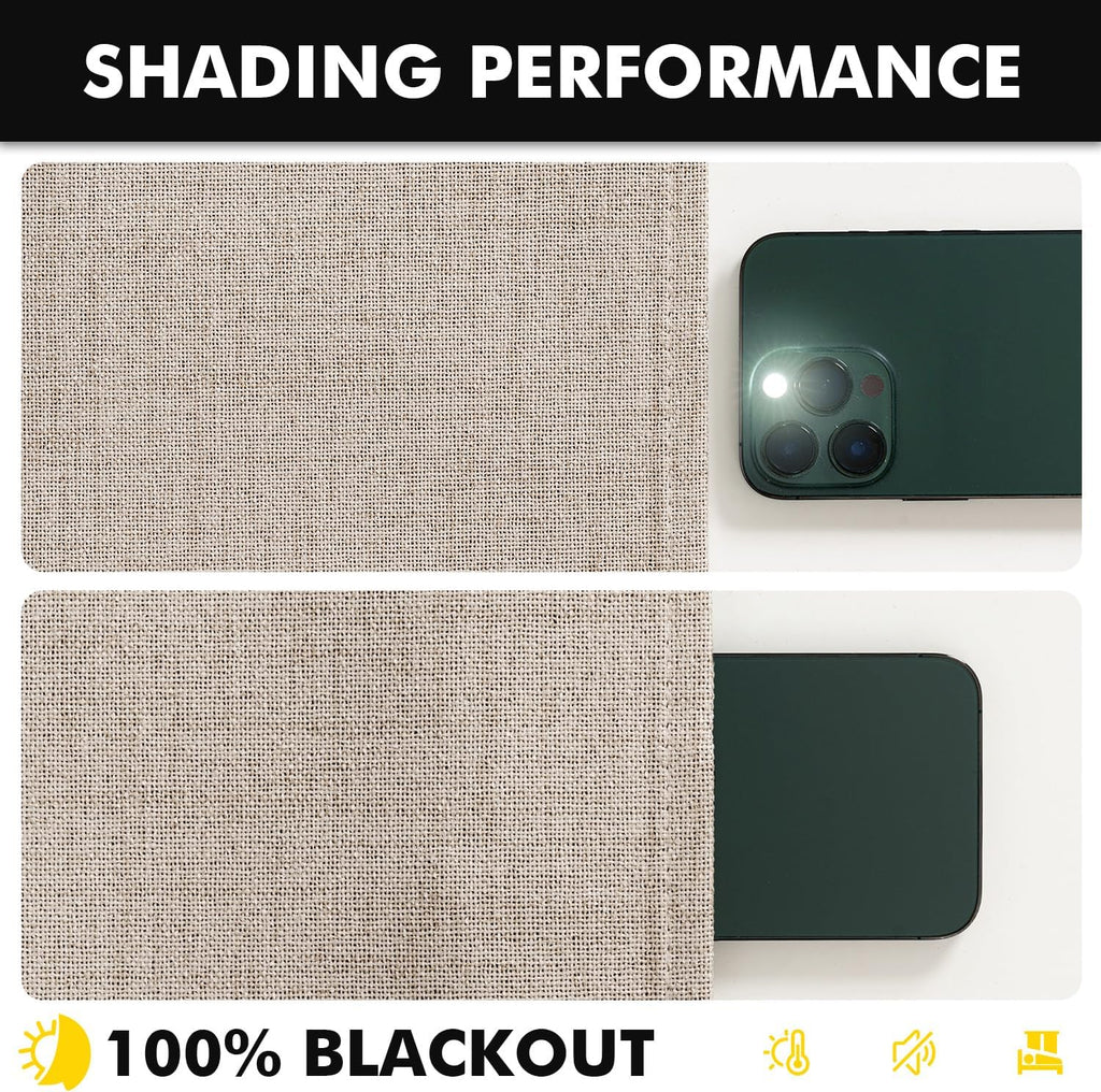 Miulee 100% Blackout Linen Curtains for Bedroom, Khaki Solid Luxury Decor Thermal Insulation Room Darkening Drapes for Living Room Nursery…