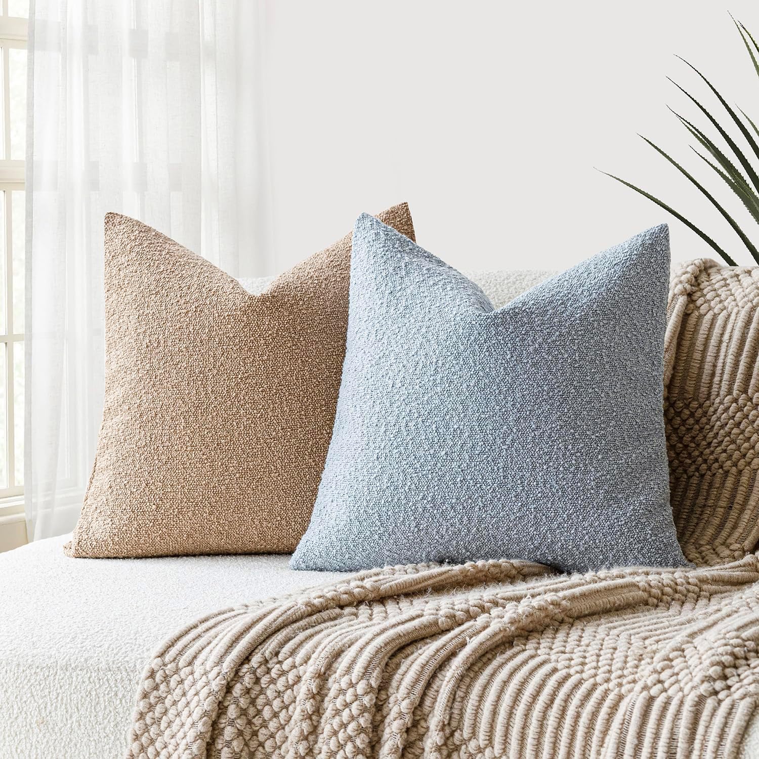 Foindtower Modern Textured Boucle Throw Pillow Covers Accent Solid Decorative Pillow Cases Cozy Woven Couch Cushion Case for Chair Sofa…