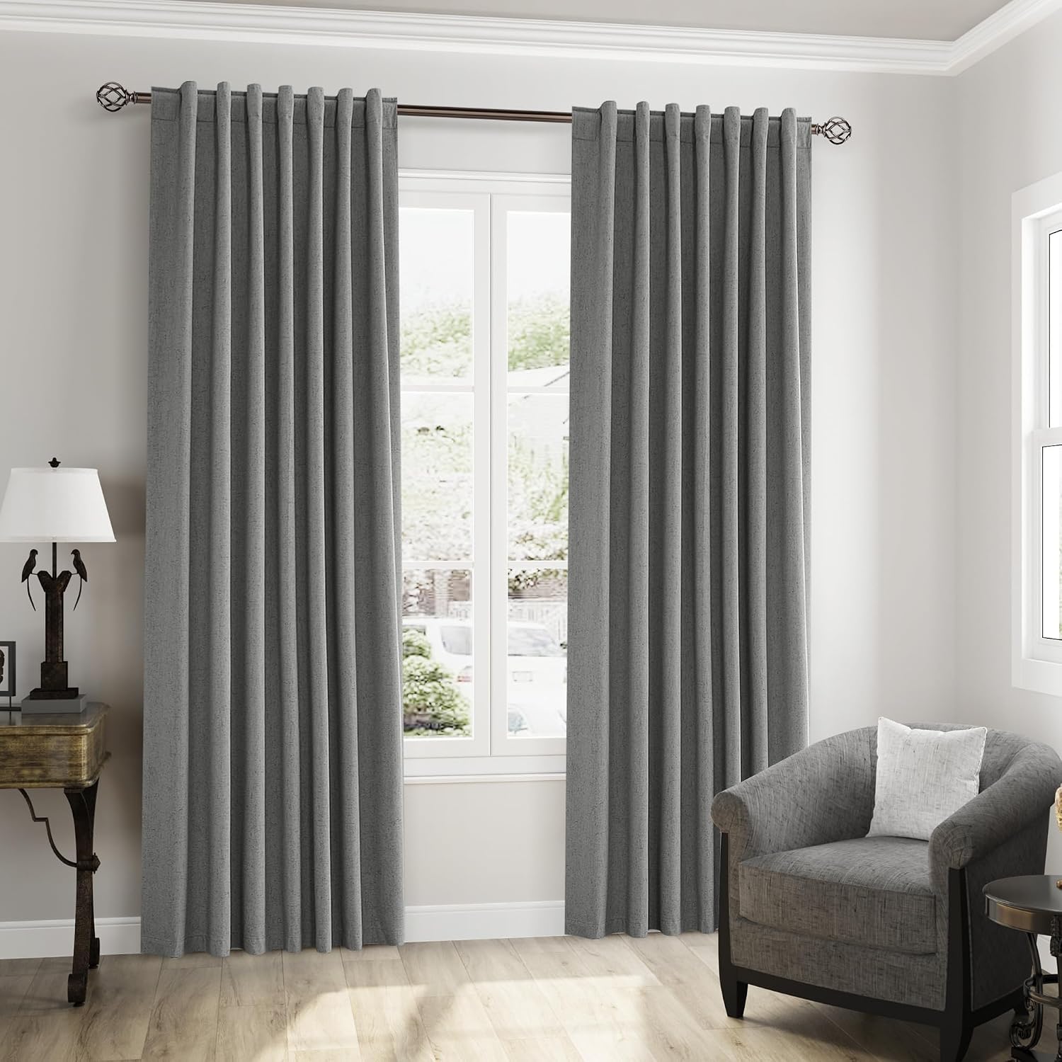 Guken 100% Blackout Linen Curtains 100 Inch Length 2 Panels Set for Living Room Bedroom Back Tab Thermal Insulated Black Out Linen Drapes R…
