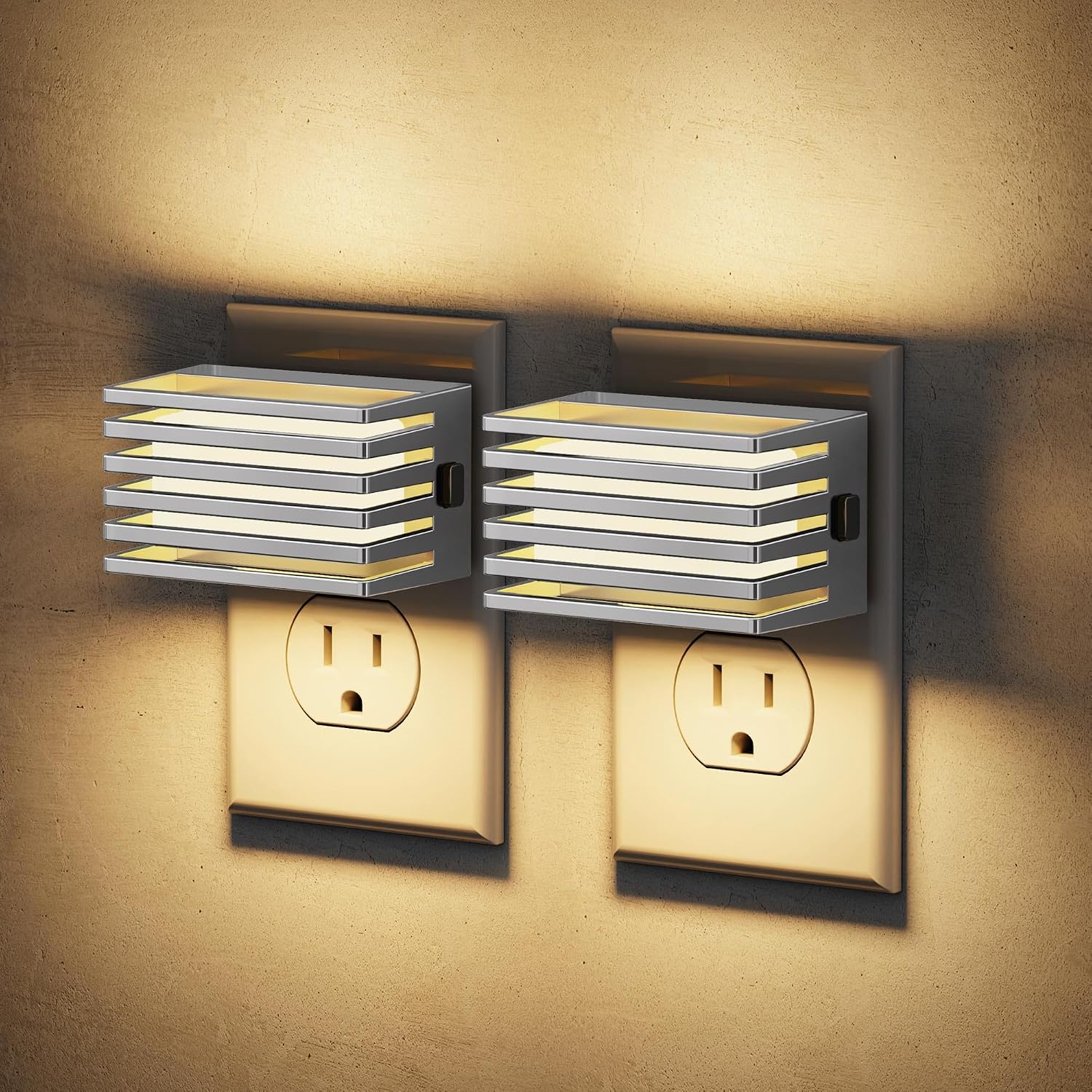 JandCase LED Night Light, Silver Night Lights Plug into Wall with Dusk to Dawn Sensor, Dimmable Plug in Night Light [2 Pack], Adjustable…