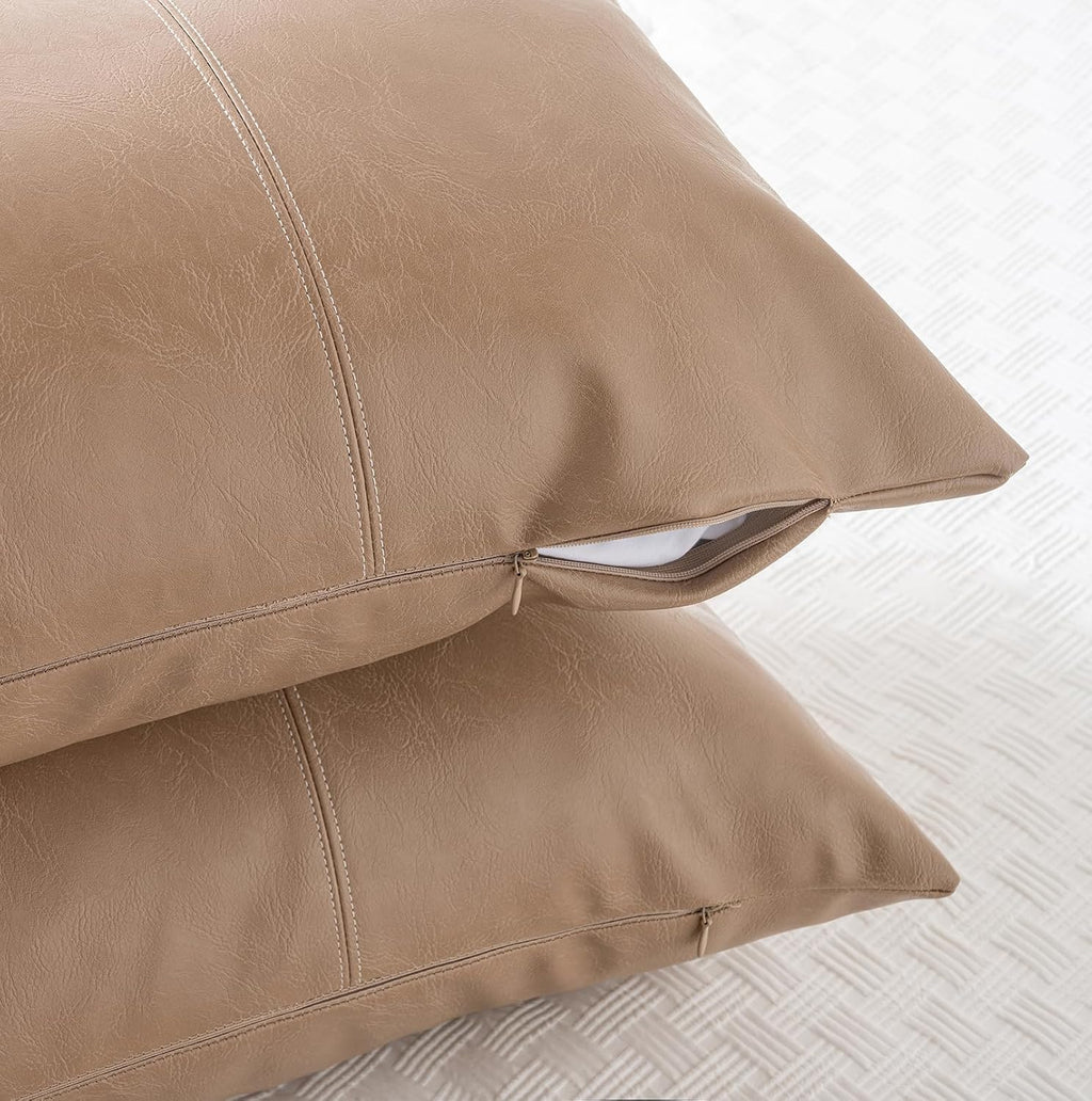 Fancy Homi Tan Long Lumbar Waterproof Faux Leather Body Decorative Throw Pillow Cover 14x36 Inch for Bedroom Couch Bed Bench, Beige Hand…