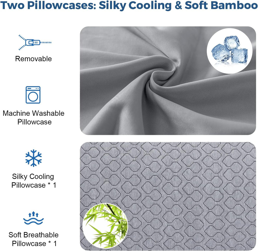 Rainmr Thick Memory Foam Body Pillow - Full Body Pillows for Side Sleeper - with Grey Cooling Pillowcase 20 x 54 inches