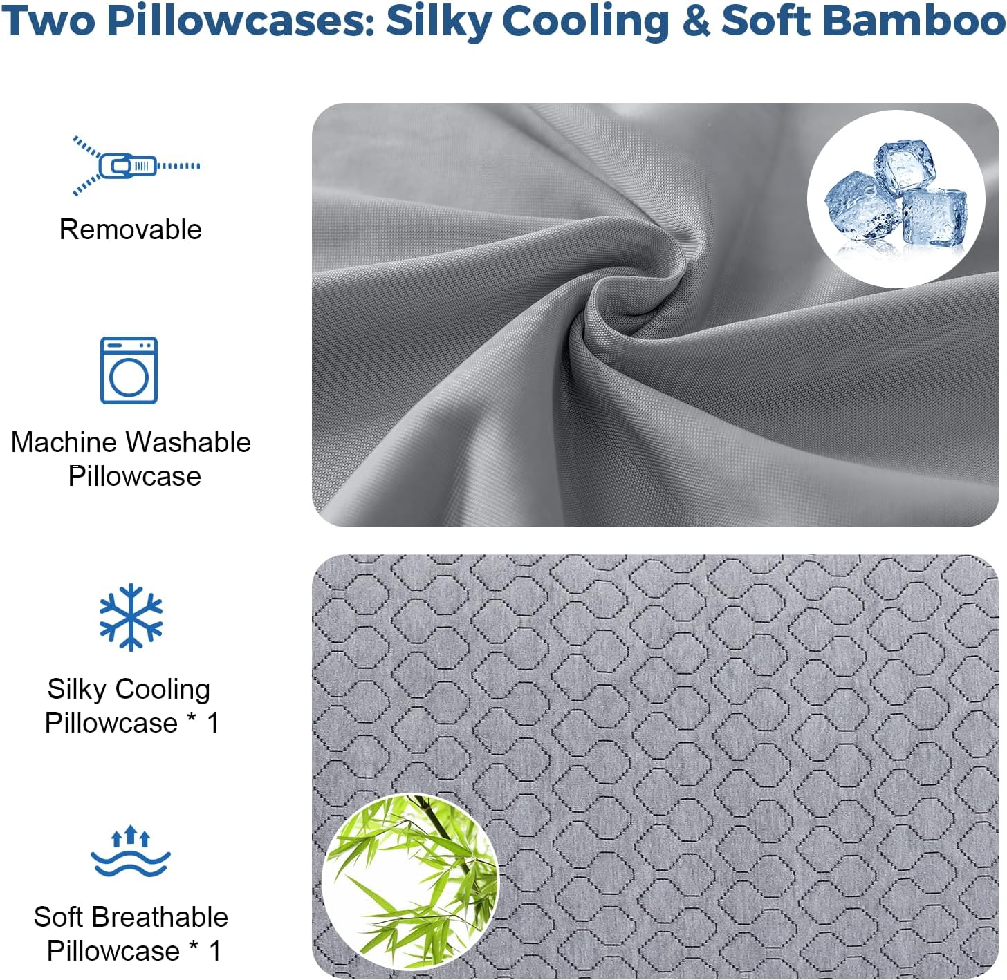 Rainmr Thick Memory Foam Body Pillow - Full Body Pillows for Side Sleeper - with Grey Cooling Pillowcase 20 x 54 inches