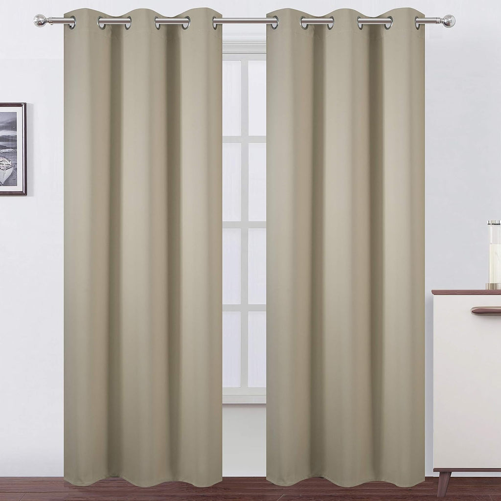 Lemomo Blackout Curtains 42 x 95 inch/Beige Curtains Set of 2 Panels/Thermal Insulated Room Darkening Bedroom Curtains 95 inch silver