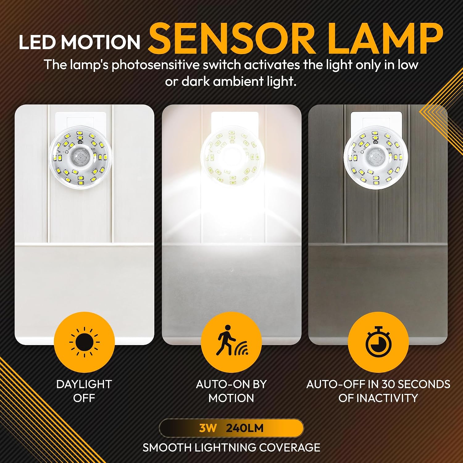 LED Motion-Activated Directional Rotating Flexible Sensor Dusk to Dawn Night Light AC Outlet Plug-in Wall Stair Lamp Indoor 360° Bedroom…